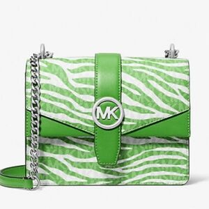 Michael Kors Greenwich Jungle green small animal print logo flap crossbody bag